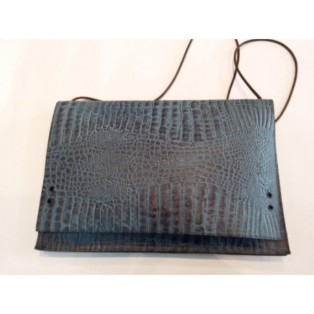 Cartera bolso azul coco piel cordon colgar